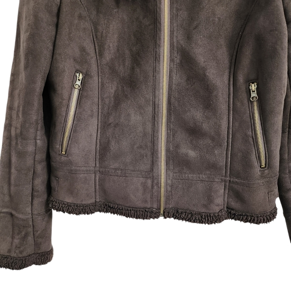 Gerard Darel Jacket Medium Brown Faux Leather Fur Lined Full Zip Pocket Size 42 - Picture 4 of 12